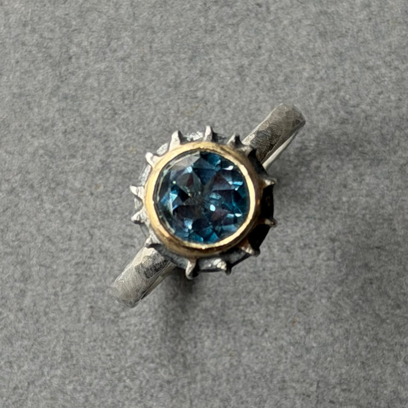 Ring - 8mm - Silver, Gold & London Blue Topaz