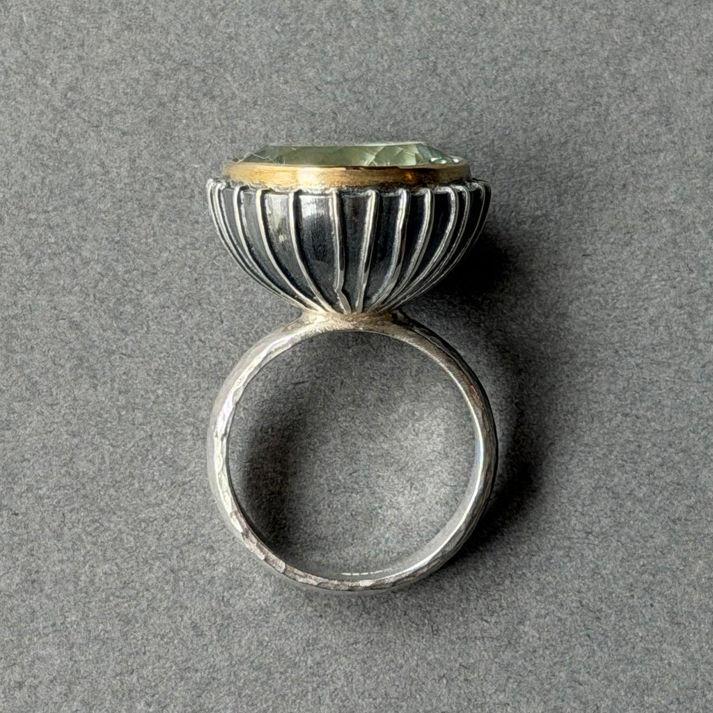 Ring - 20mm - Silver, Oxidised Silver, Gold & Green Amethyst