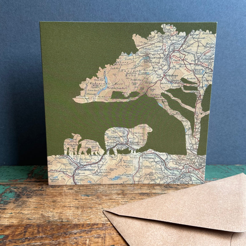 Haworth Map Card ‘Sheep & Pine’