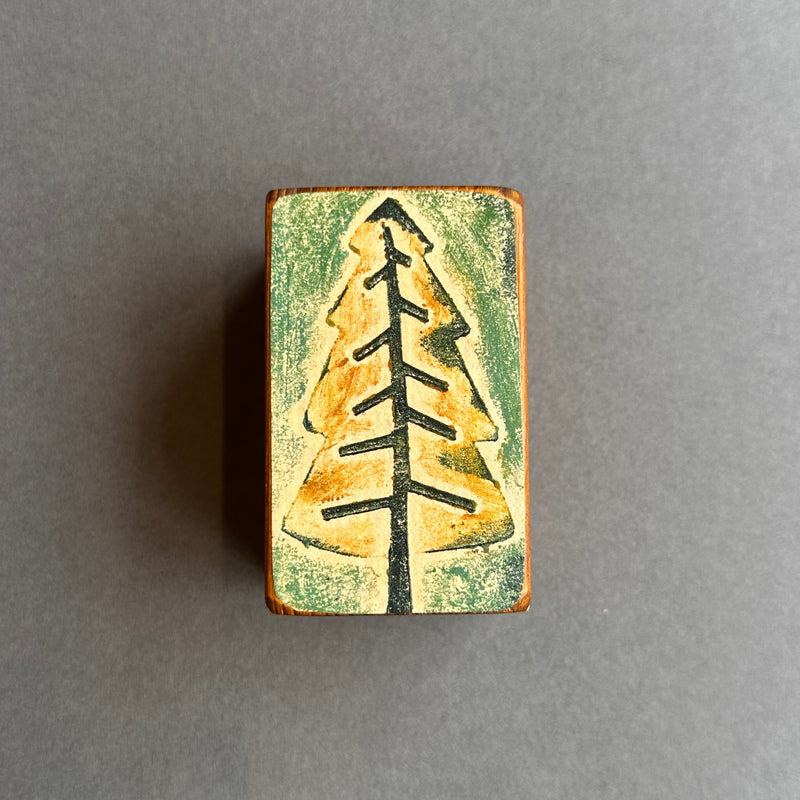 Collagraph Block ‘Tree’ Beige/Dark Green/Rust