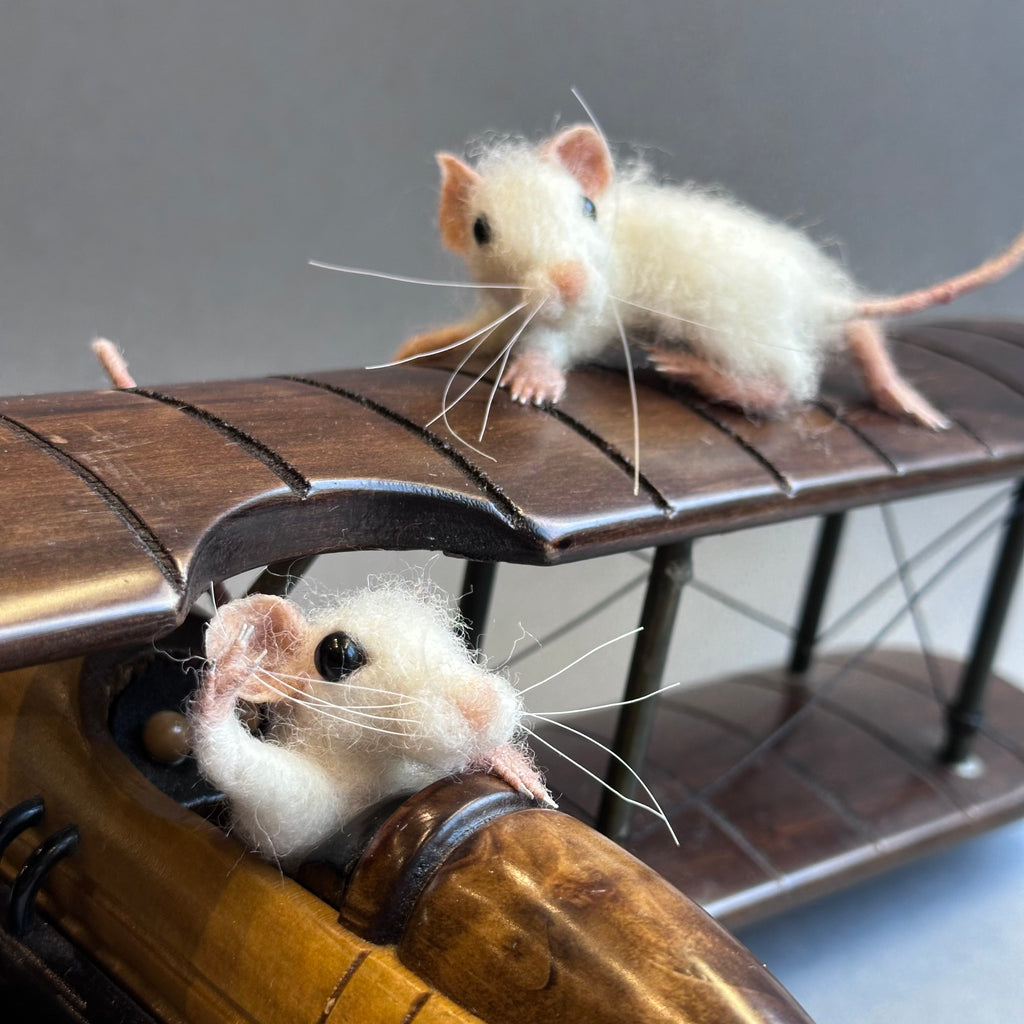 Needle Felted Mice & Wooden Plane ‘Octave & the Wright Bros’