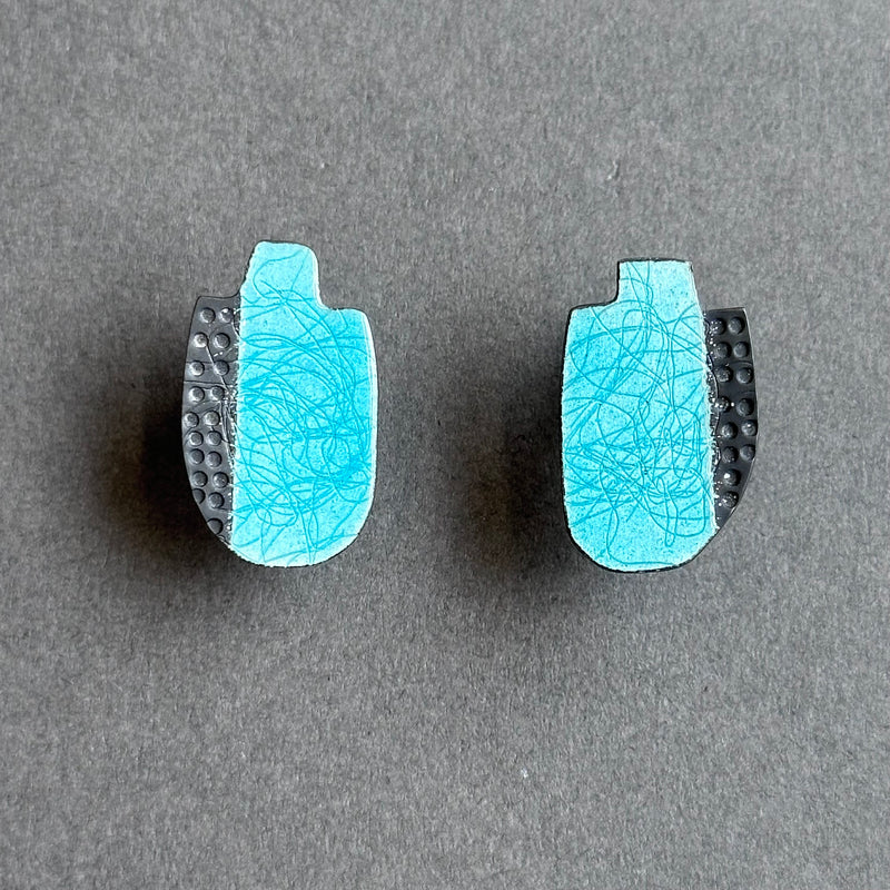 Earrings - Bottle Shape Studs - Turquoise Enamel