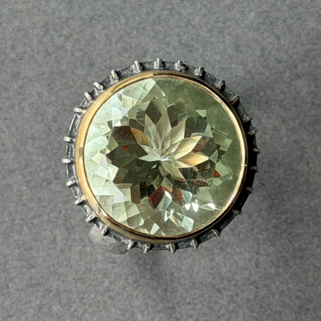 Ring - 20mm - Silver, Oxidised Silver, Gold & Green Amethyst