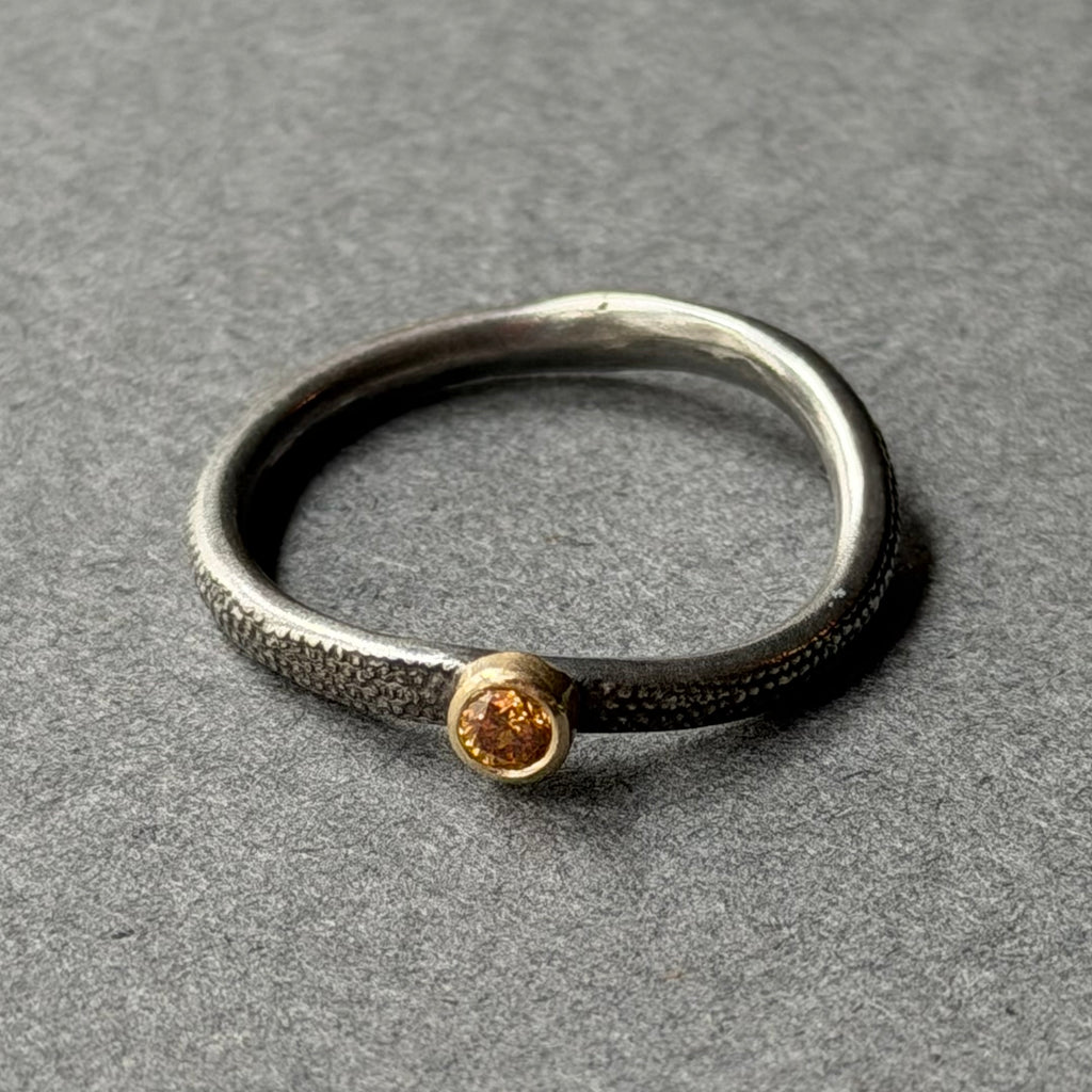 Ring - Oxidised Silver, High Quality Yellow Diamond