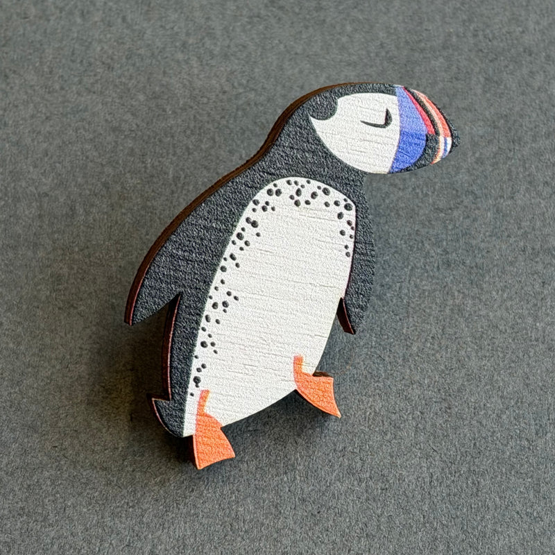 Wooden Pin Badge - Puffin