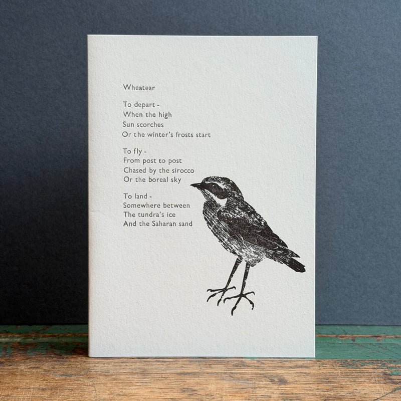 Letterpress Bird G/Card - Wheatear