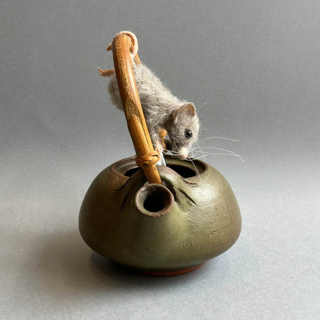 Needle Felted Mouse on a Teapot ‘Lady Grey in Search of Tea’