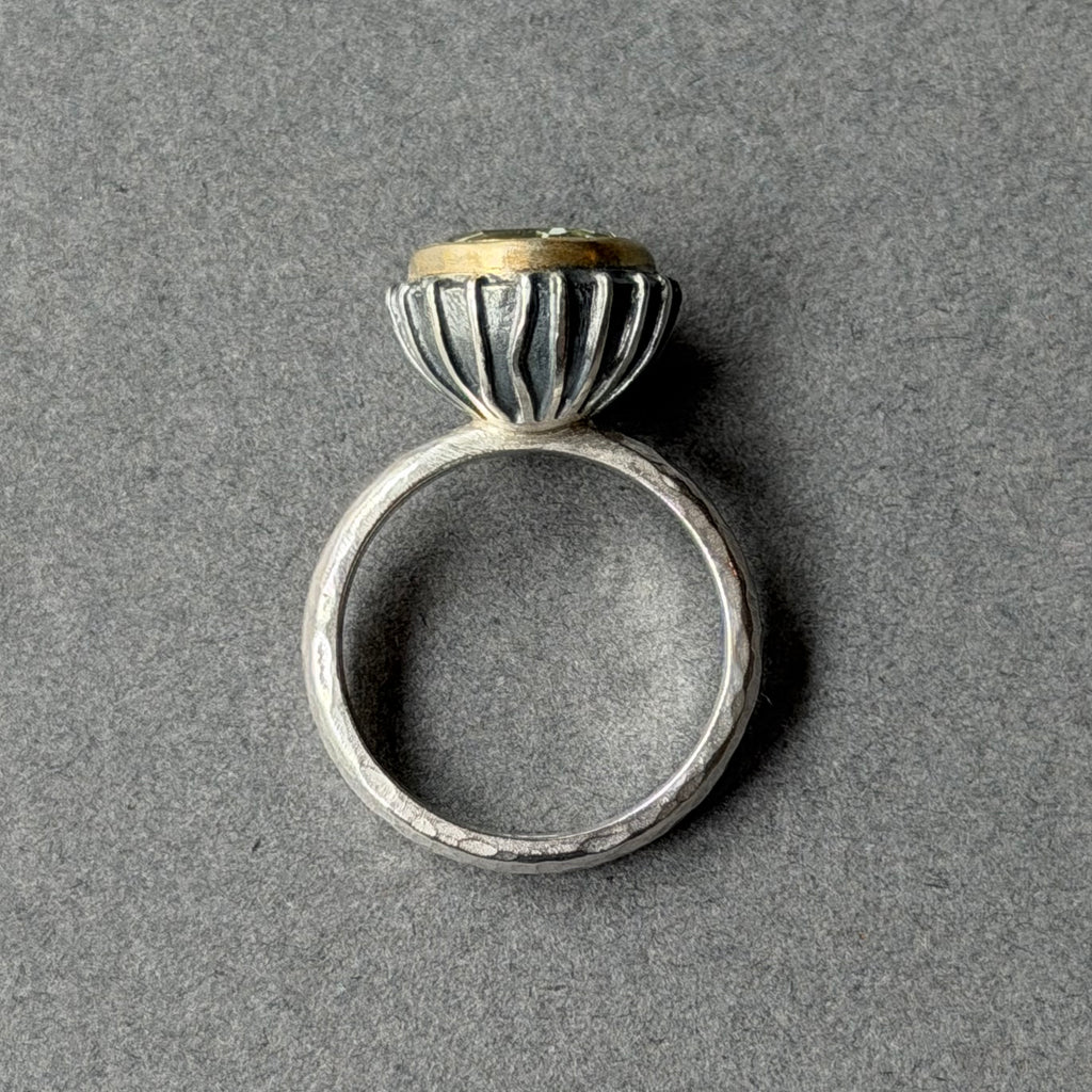Ring - 10mm - Silver, Oxidised Silver, Gold & Green Amethyst