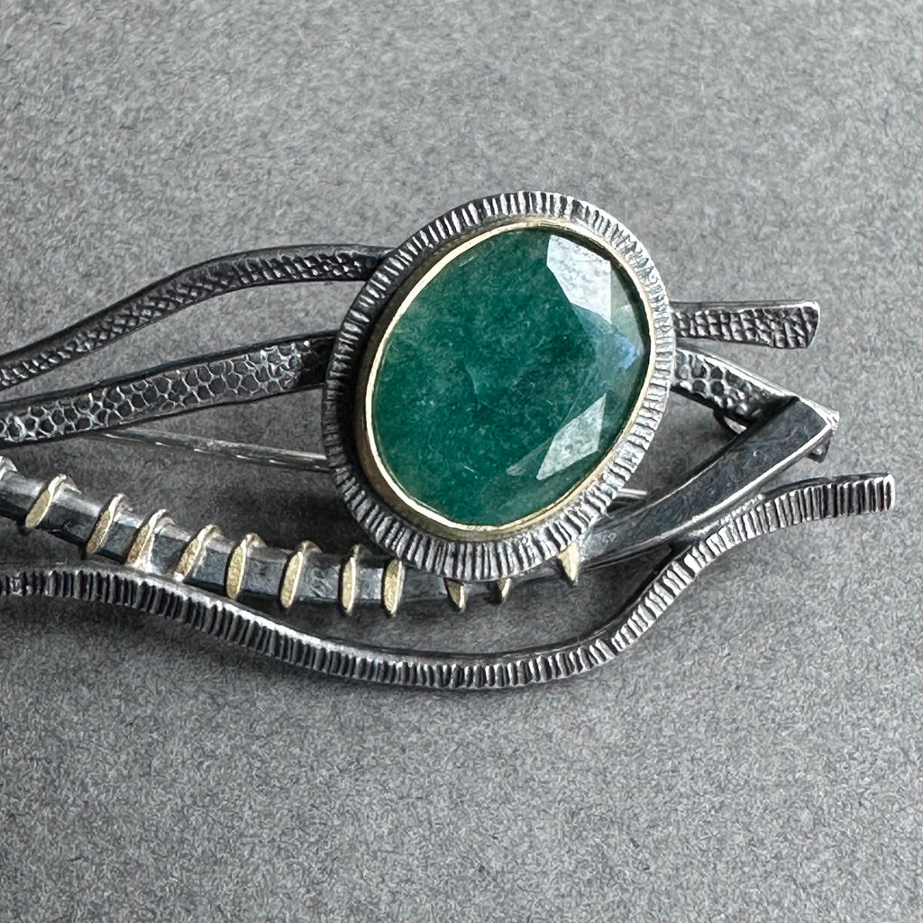 Landscape One-Off Brooch - Silver, Gold & Emerald