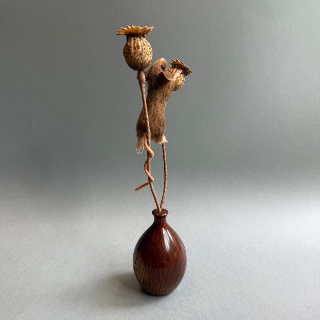 Needle Felted ‘Artemis’ Mouse with Poppy Seedheads