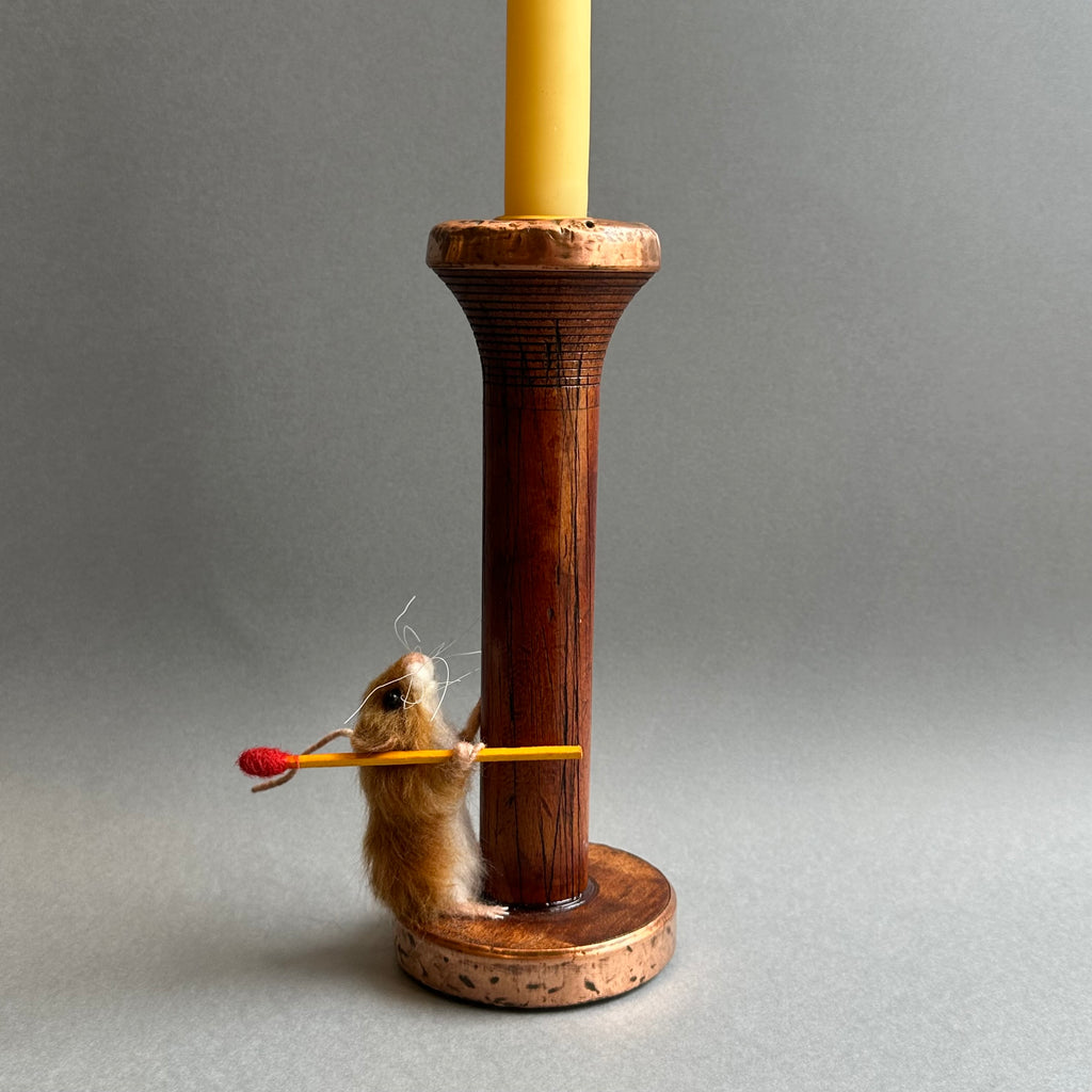 Needle Felted Mouse on a Candlestick ‘Dotty’ [with candle]