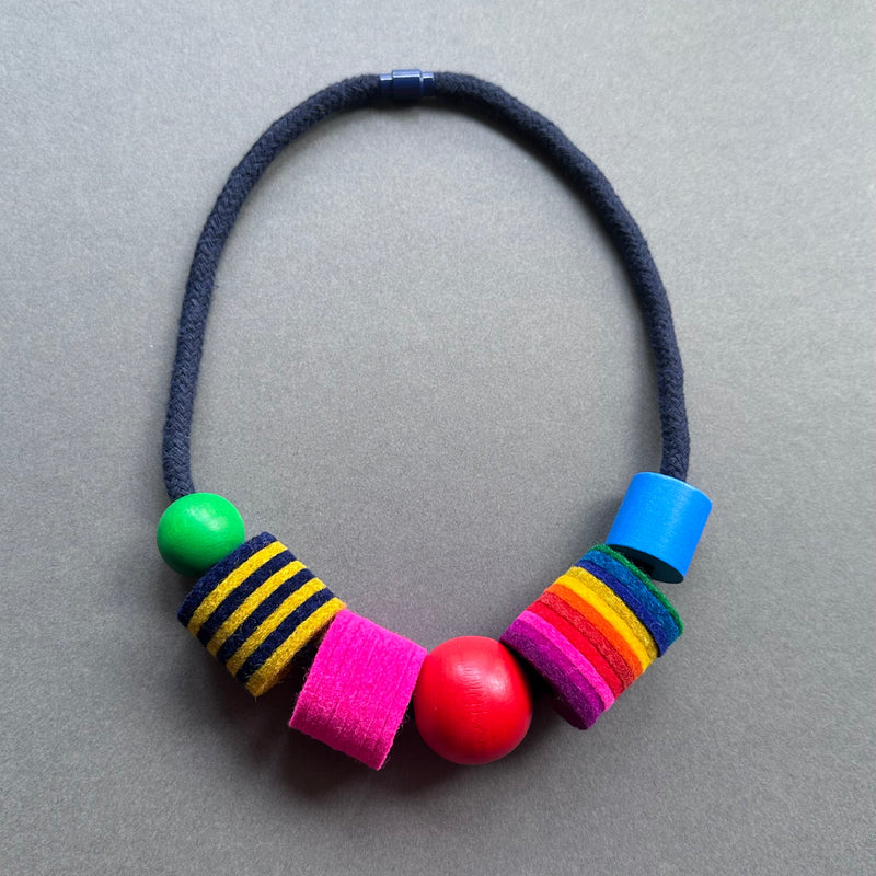 Industrial Felt, Wood & Rope Necklace 'Multi Brights'
