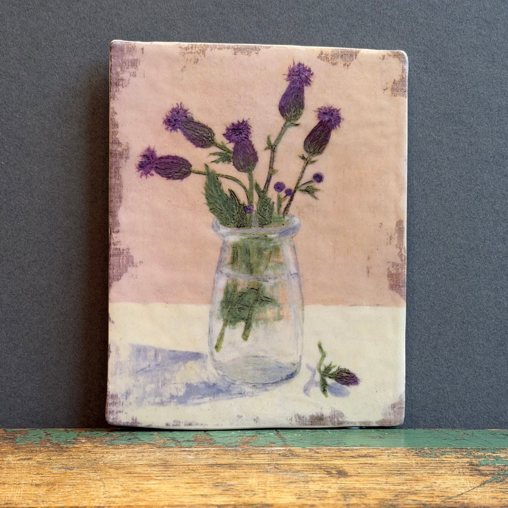 Stoneware Wildflower Plaque  - Thistles