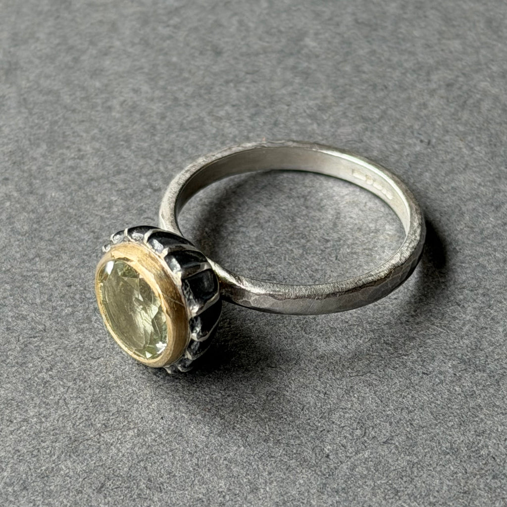 Ring - 8mm - Silver, Oxidised Silver, Gold & Green Amethyst