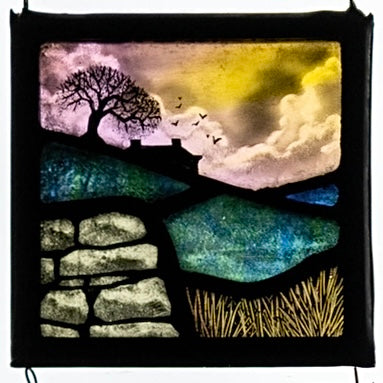 Stained Glass Panel - 14 x 14 - ‘Top Withens with Drystone & Grasses’