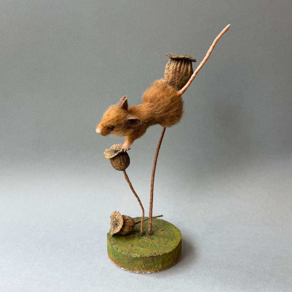 Needle Felted ‘Tove’ Mouse with Poppy Seedheads