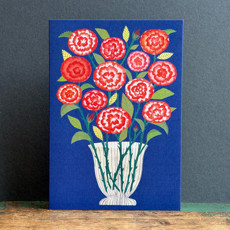 Greeting Card - A Dozen Red Roses on Blue