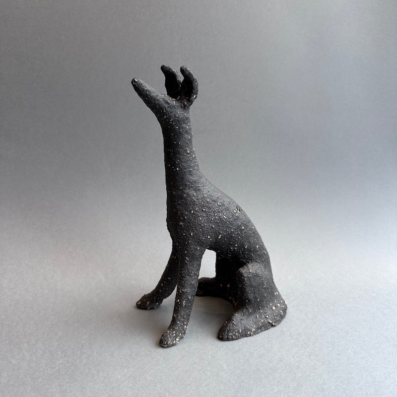 Black Stoneware Hound - Seated [large]