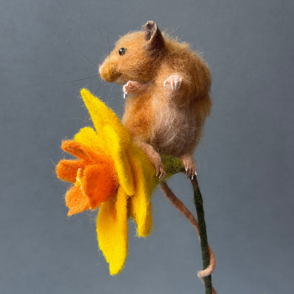 Needle Felted ‘Dilly’ Mouse with a Daffodil
