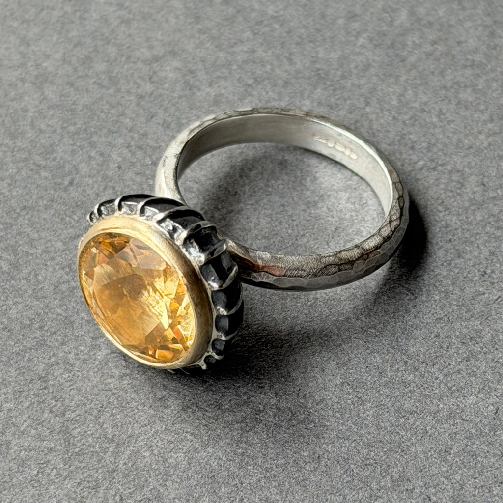 Ring - 12mm - Silver, Oxidised Silver, Gold & Citrine