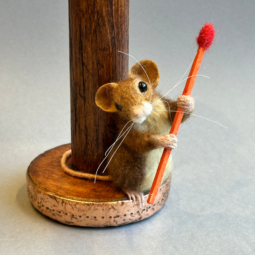 Needle Felted Mouse on a Candlestick ‘Doris’ [with candle]