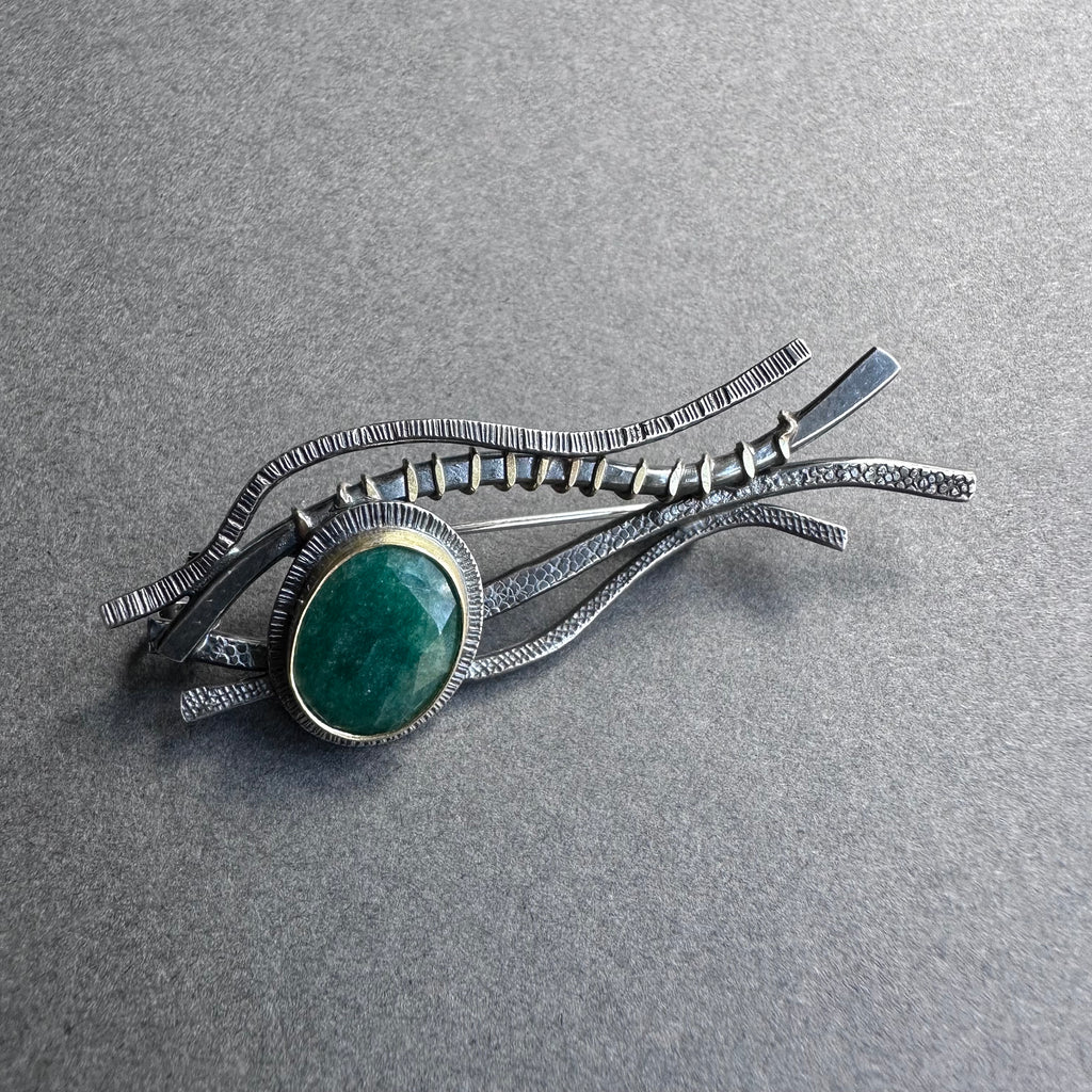 Landscape One-Off Brooch - Silver, Gold & Emerald