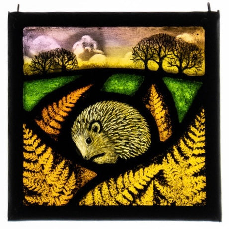 Stained Glass Panel - 16 x 16 - ‘Hedgehog & Ferns’