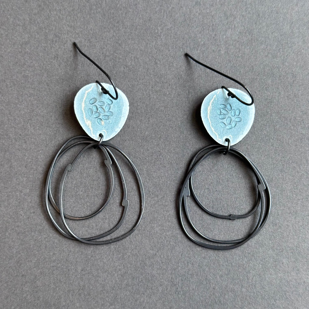 Earrings - Flotsam with Loops - Grey Enamel