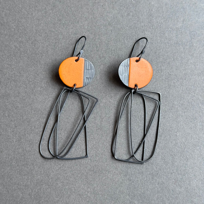 Earrings - Island Arch Loops - Matt Orange Enamel