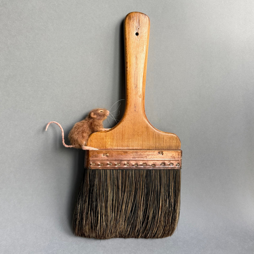 Needle Felted Mouse ‘Purdy’ on a Vintage Paintbrush