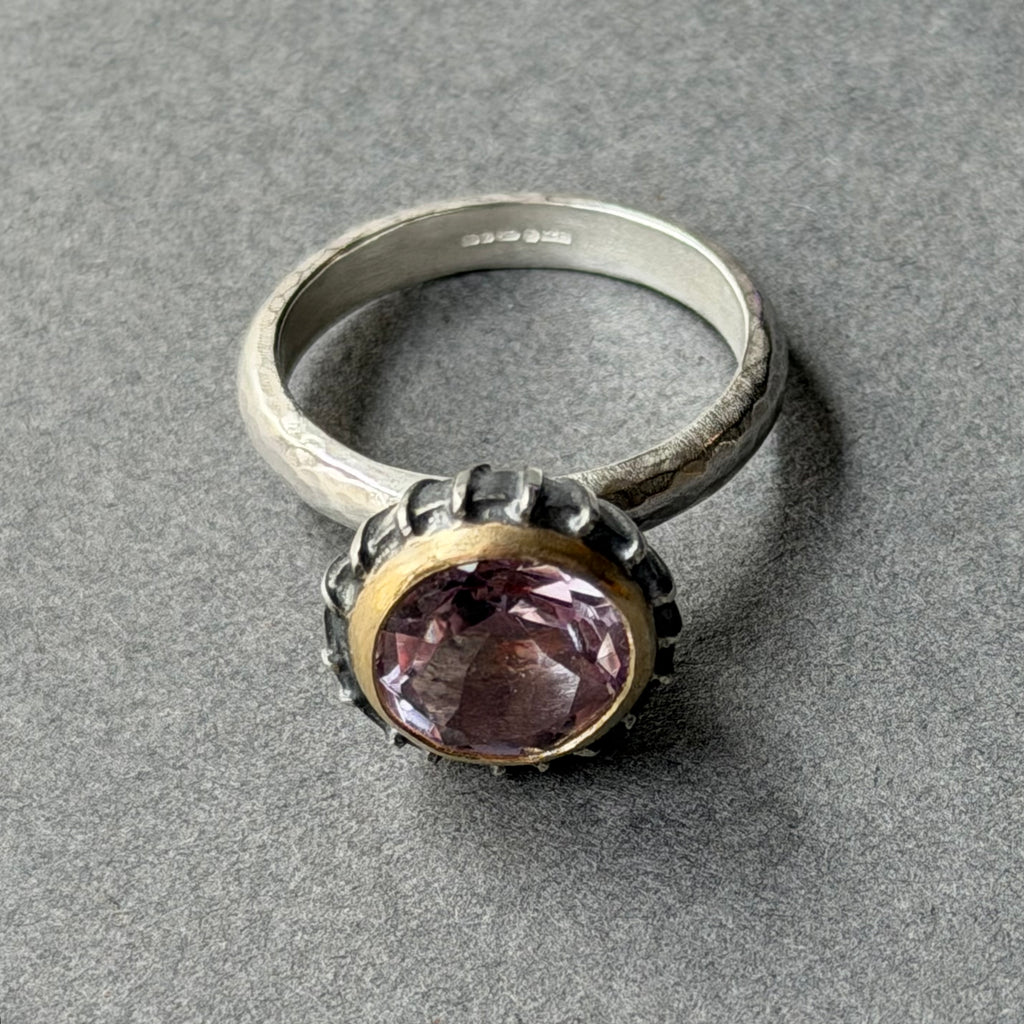 Ring - 10mm - Silver, Oxidised Silver, Gold & Purple Amethyst