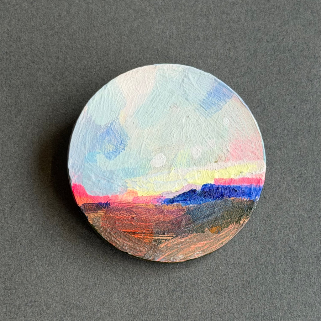 Hand-Painted Landscape Brooch - Round
