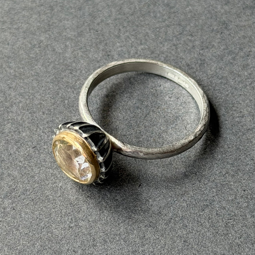Ring - 8mm - Silver, Oxidised Silver, Gold & Quartz