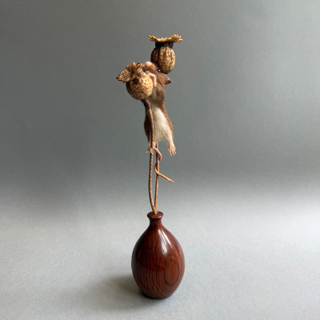 Needle Felted ‘Artemis’ Mouse with Poppy Seedheads