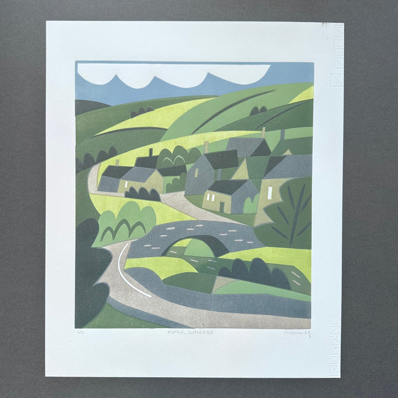 Linocut Print - Muker Village - Unframed