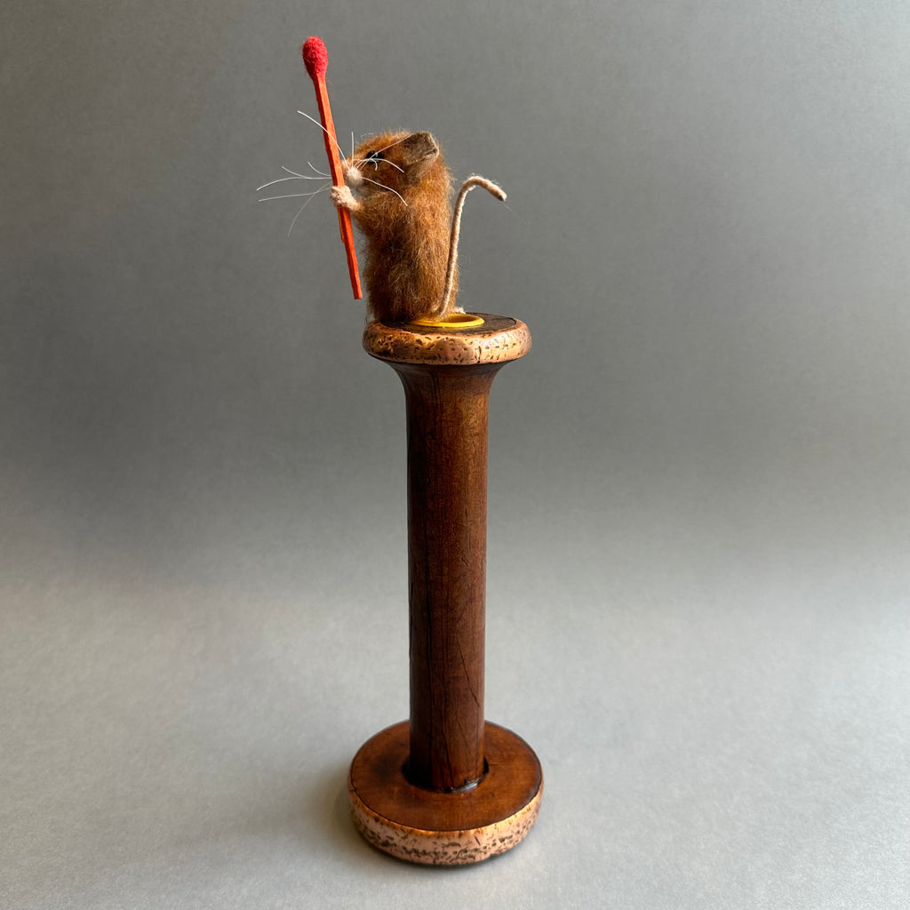 Needle Felted Mouse on a Candlestick ‘Where’s me Candle?’