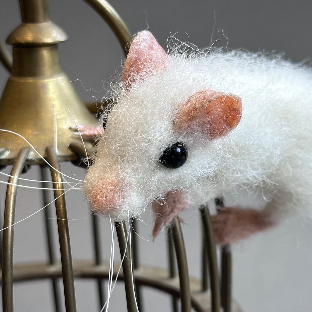 Needle Felted Sculpture ‘Theodorus & Benji’ on a Vintage Birdcage