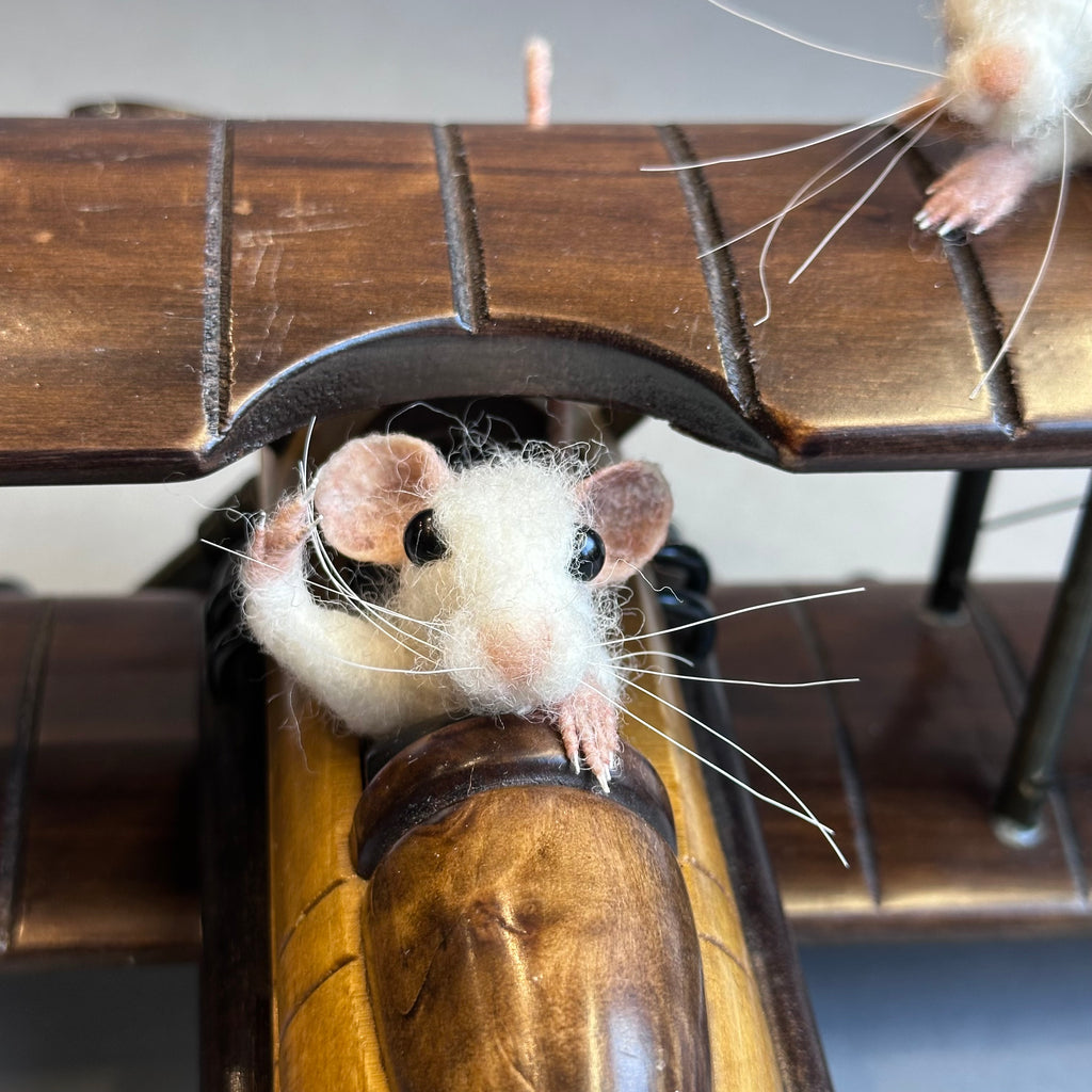 Needle Felted Mice & Wooden Plane ‘Octave & the Wright Bros’