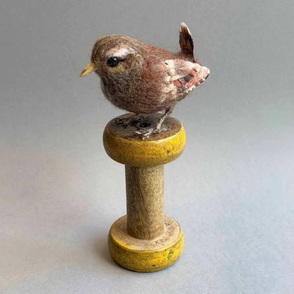 Needle Felted Wren on a Bobbin