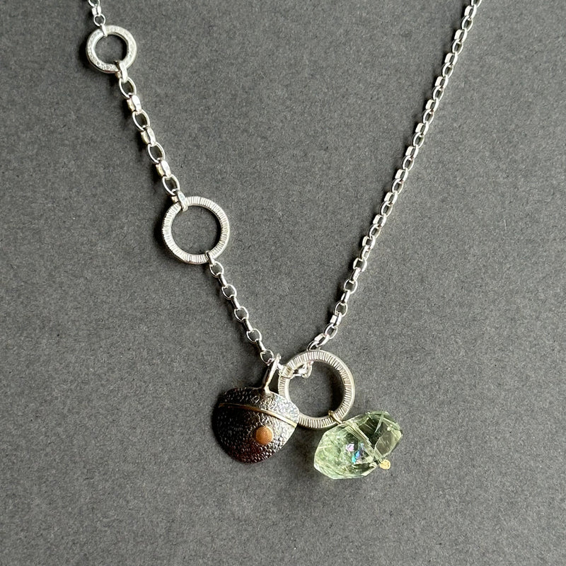 Bug Necklace - Oxidised Silver, Silver, Gold & Green Amethyst