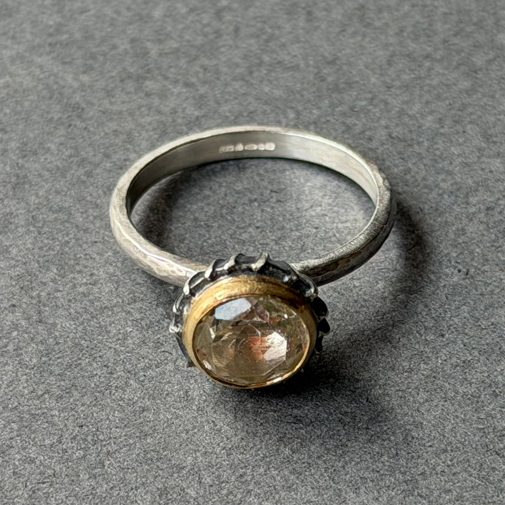 Ring - 8mm - Silver, Oxidised Silver, Gold & Quartz