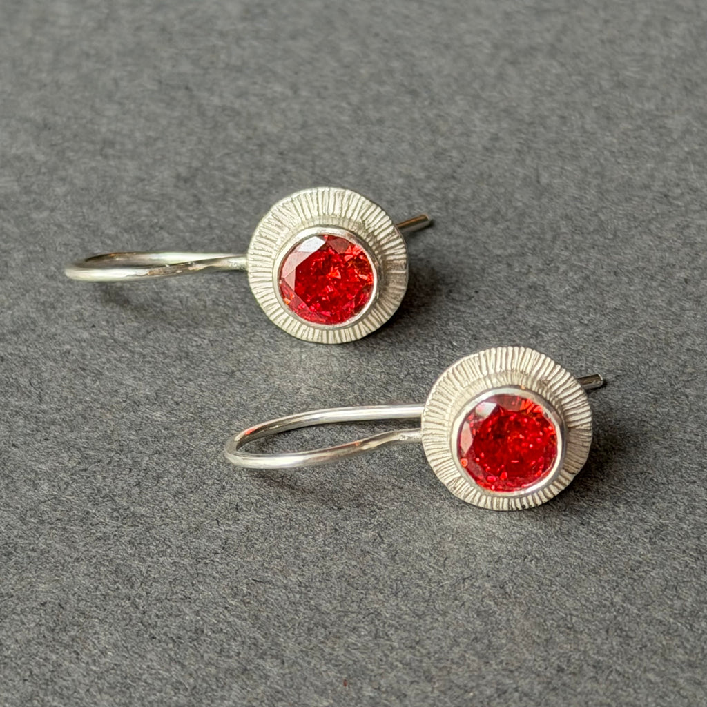 Landscape Drop Earrings - Silver & Orange Zircon