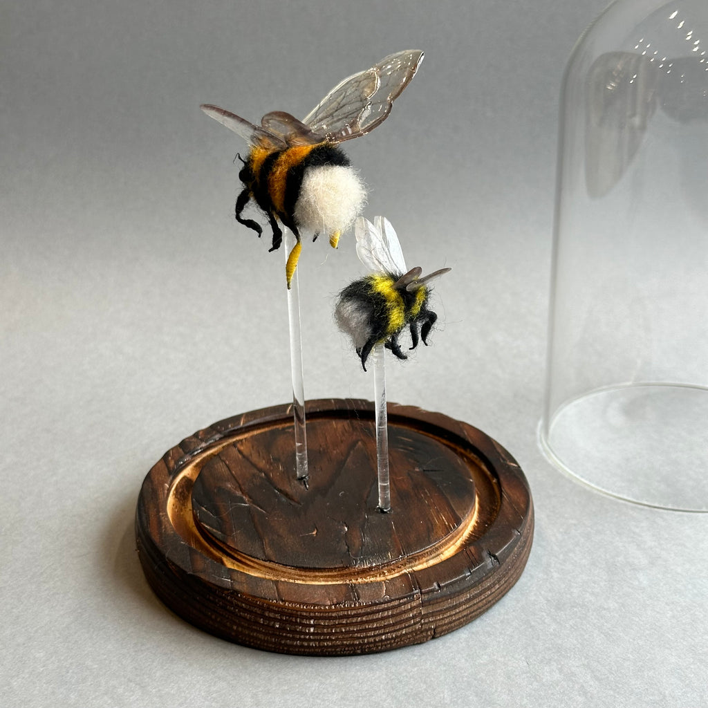 Needle Felted ‘Two Bumble Bees Under a Dome’