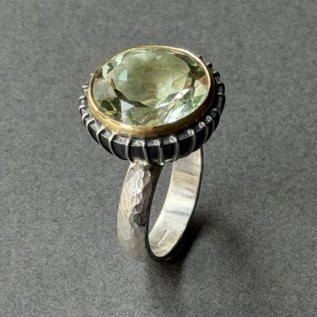 Ring - 20mm - Silver, Oxidised Silver, Gold & Green Amethyst