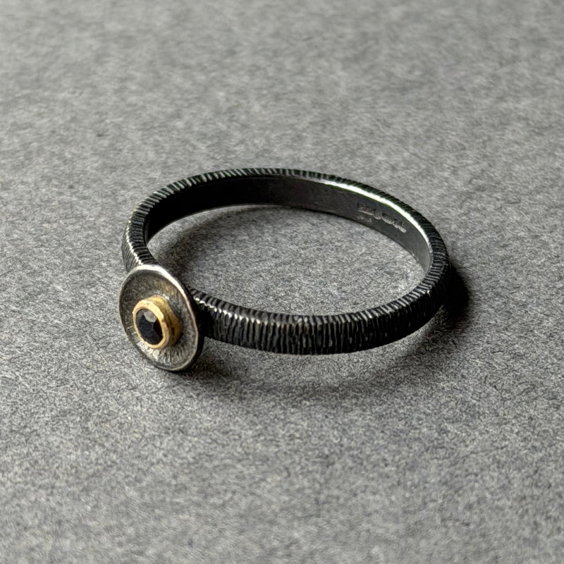 Ring - Oxidised Silver, Gold & Black Sapphire