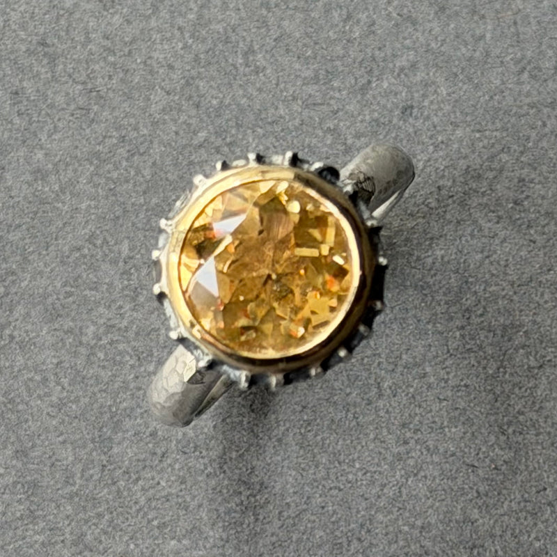 Ring - 10mm - Silver, Oxidised Silver, Gold & Citrine