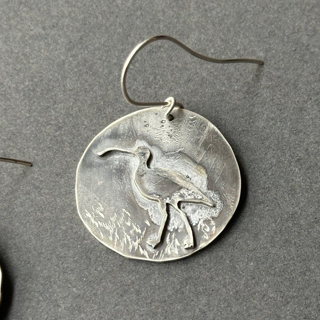 Sterling Silver Drop Earrings - Curlew in the Mist - Large