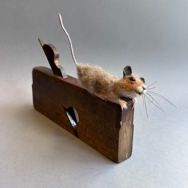 Needle Felted ‘Mouse on a Moulding Plane’