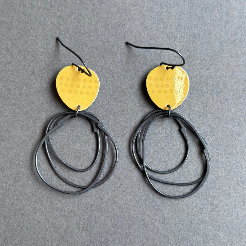 Earrings - Flotsam with Loops - Yellow Enamel