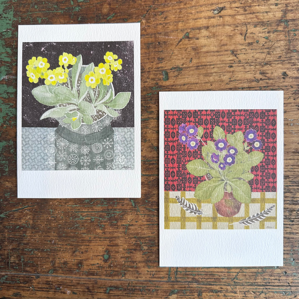 Notecards - Angie Lewin - Auricula with Japanese Paper & Totem with Auricula